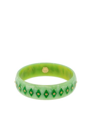 green bakelite, 18kt yellow gold and sapphire bangle