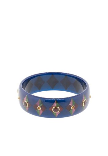 blue bakelite, 18kt yellow gold and gemstone bangle