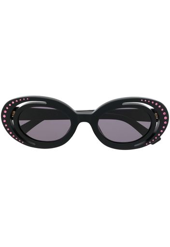 Marni Eyewear Occhiali da sole ovali con cristalli - Nero