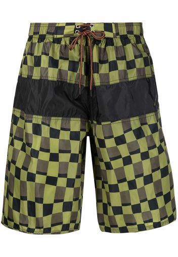 Marni checkerboard drawstring swim shorts - Verde