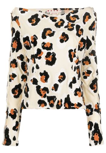 Marni leopard-print off shoulder T-shirt - Toni neutri