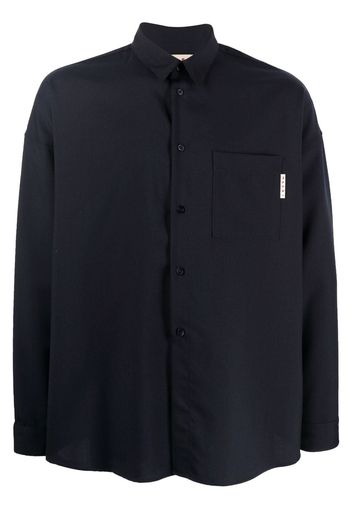 Marni logo-tag long-sleeve shirt - Blu