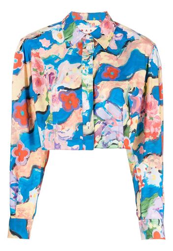 Marni floral-print cropped shirt - Blu