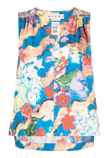 Marni floral-print sleeveless blouse - Blu