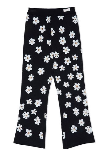 Marni Kids Pantaloni con intarsio a fiori - Nero