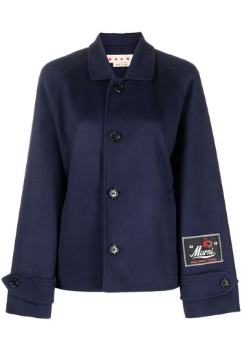 Marni logo-patch single-breasted coat - Blu