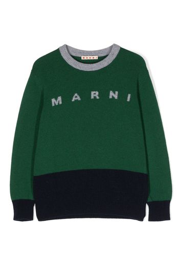 Marni Kids intarsia-logo panelled jumper - Verde