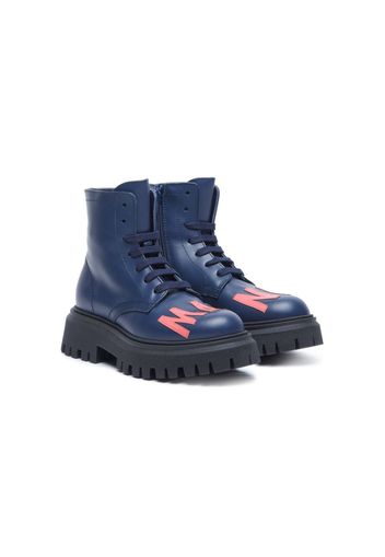 Marni Kids logo-patch leather boots - Blu