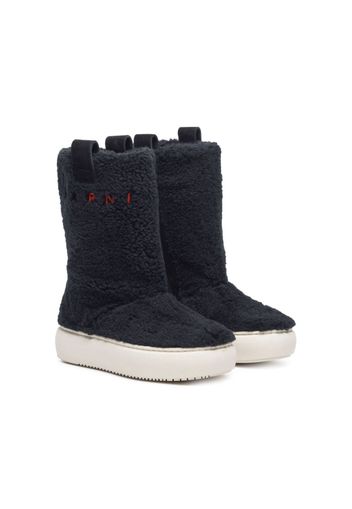 Marni Kids logo-embroidered faux-shearling boots - Nero