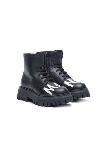 Marni Kids logo-patch leather boots - Nero