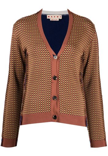 Marni graphic-print V-neck cardigan - Marrone