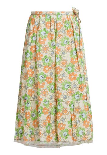 Marni floral-print organic linen midi skirt - Verde