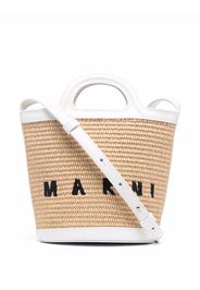 Marni embroidered-logo woven bucket bag - Toni neutri