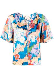 Marni floral-print short-sleeve blouse - Blu