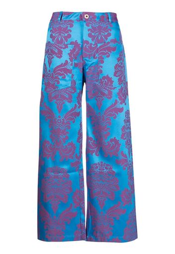 Marques'Almeida Pantaloni crop a fiori - Blu