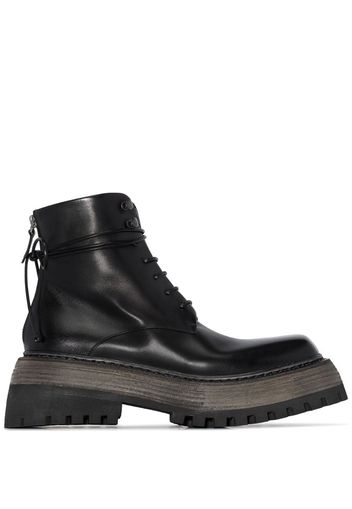 black leather combat boots