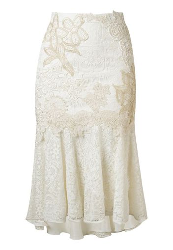 embroidered lace mix midi skirt