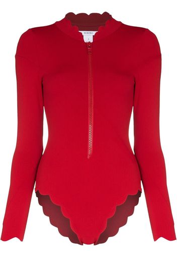 MARYSIA scallop-edge long-sleeve swimsuit - Rosso