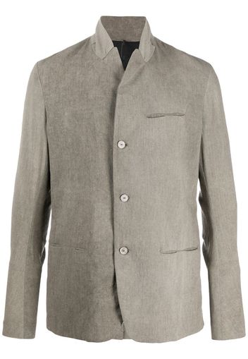 stand collar cotton linen blend blazer