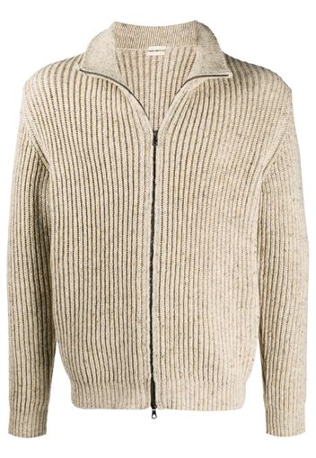 ribbed-knit high neck cardigan