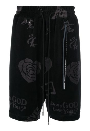 Mastermind Japan rose-print velour track shorts - Nero