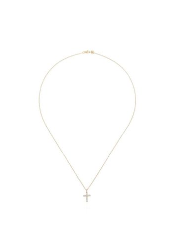 14K gold and diamond small cross necklace