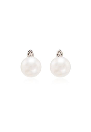 14K yellow gold pearl and diamond stud earrings