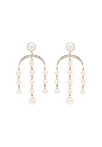 14K gold pearl and diamond earrings