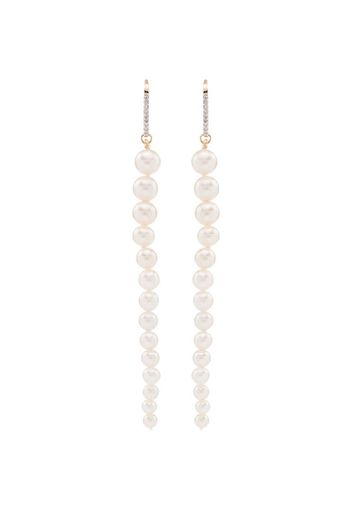 14K gold pearl and diamond drop earrings