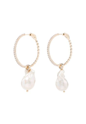 14K yellow gold pearl and diamond hoop earrings