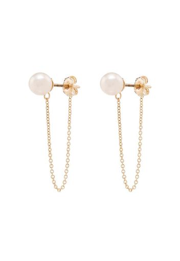 14K yellow gold pearl stud drop chain earrings