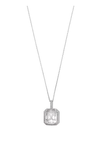 Mateo 14kt white gold Initial X pave diamond quartz pendant necklace - Argento