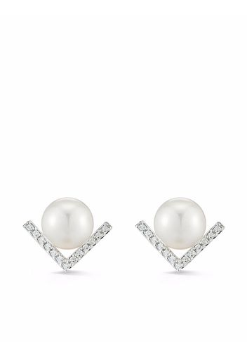 Mateo 14kt white gold right angle pearl stud earring - Oro