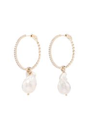 14K yellow gold pearl and diamond hoop earrings