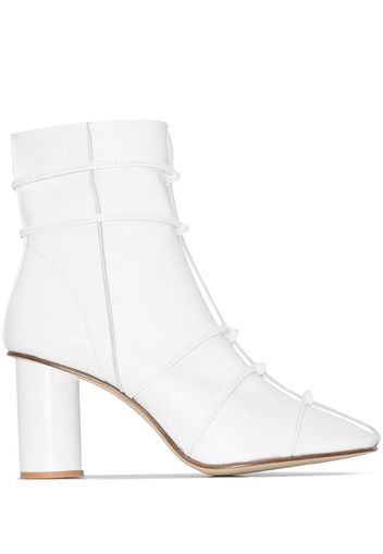 white knot detail leather ankle boots