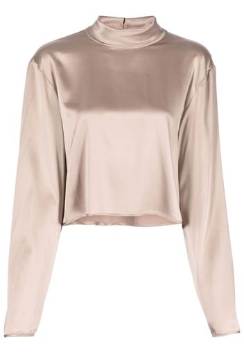 Materiel cropped silk long-sleeve top - Marrone