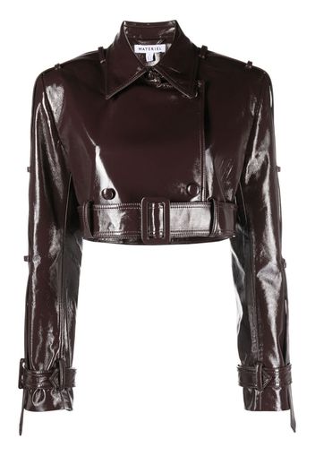 Materiel cropped vinyl biker jacket - Marrone