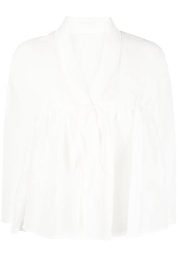 MAURIZIO MYKONOS linen-blend flared blouse - Bianco