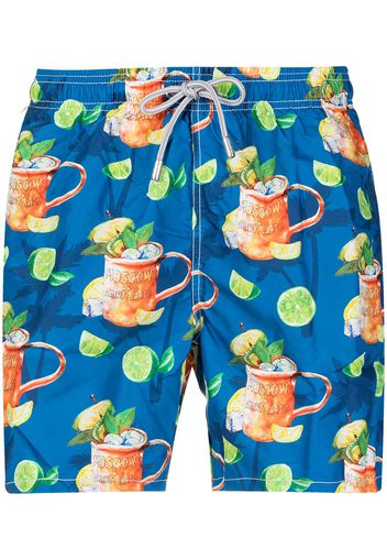 Mc2 Saint Barth cocktail-print elasticated-waist swim shorts - Blu