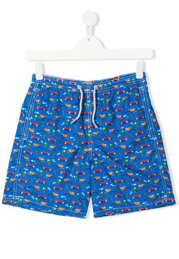 Mc2 Saint Barth Kids TEEN sports car print swim shorts - Blu