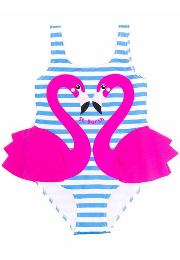 Mc2 Saint Barth Kids flamingo-motif striped swimsuit - Blu