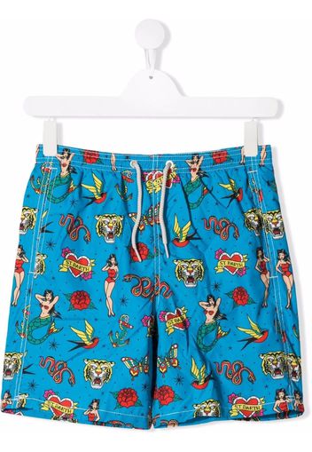 Mc2 Saint Barth Kids TEEN tattoo-print swim trunks - Blu