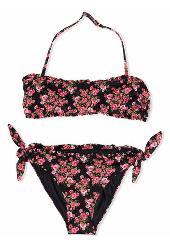 Mc2 Saint Barth Kids floral-print bandeau bikini - Nero