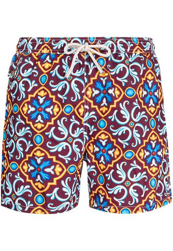 Mc2 Saint Barth ceramic-print drawstring swim shorts - Marrone