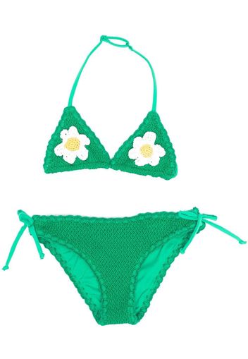 MC2 Saint Barth Kids flower-motif triangle bikini - Verde