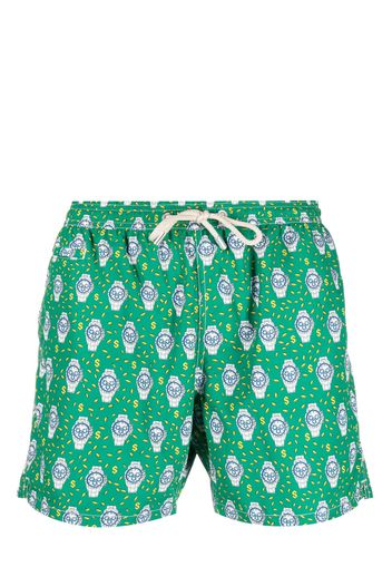 MC2 Saint Barth watch-print drawstring swim shorts - Verde