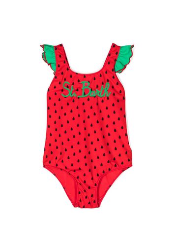 MC2 Saint Barth Kids ruffle-detail watermelon-print swimsuit - Rosso