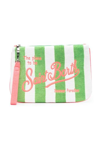 MC2 Saint Barth Kids logo-embroidery striped clutch bag - Verde