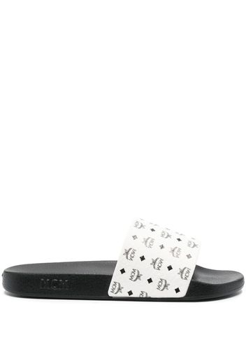 MCM Sandali slides con stampa - Bianco