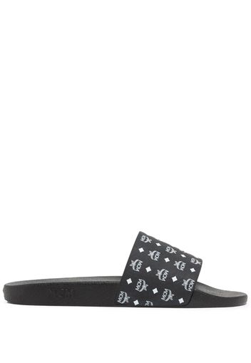 MCM logo-print single-strap slides - Nero